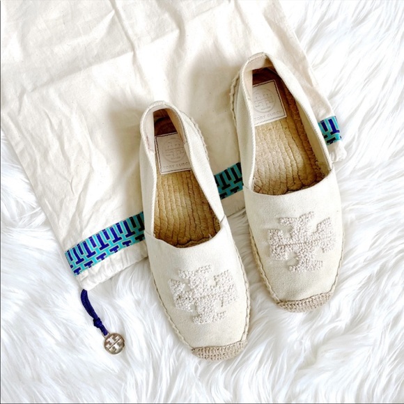Tory Burch Shoes - Tory Burch Elisa Canvas Logo Espadrilles Flats in Natural Heavy Cream Beige